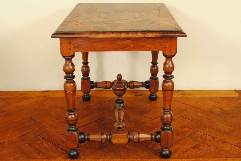 French One Drawer Walnut and Ebonized Table in the Louis XIII Style