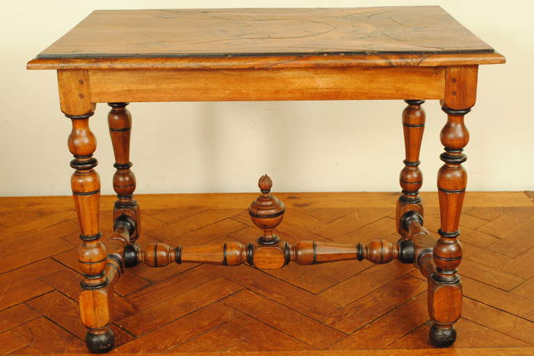 One Drawer Walnut and Ebonized Table in the Louis XIII Style In Excellent Condition In Atlanta, GA