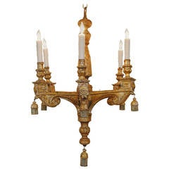 Italian Early 19th Century Neoclassical Carved Giltwood Six-Arm Chandelier 1