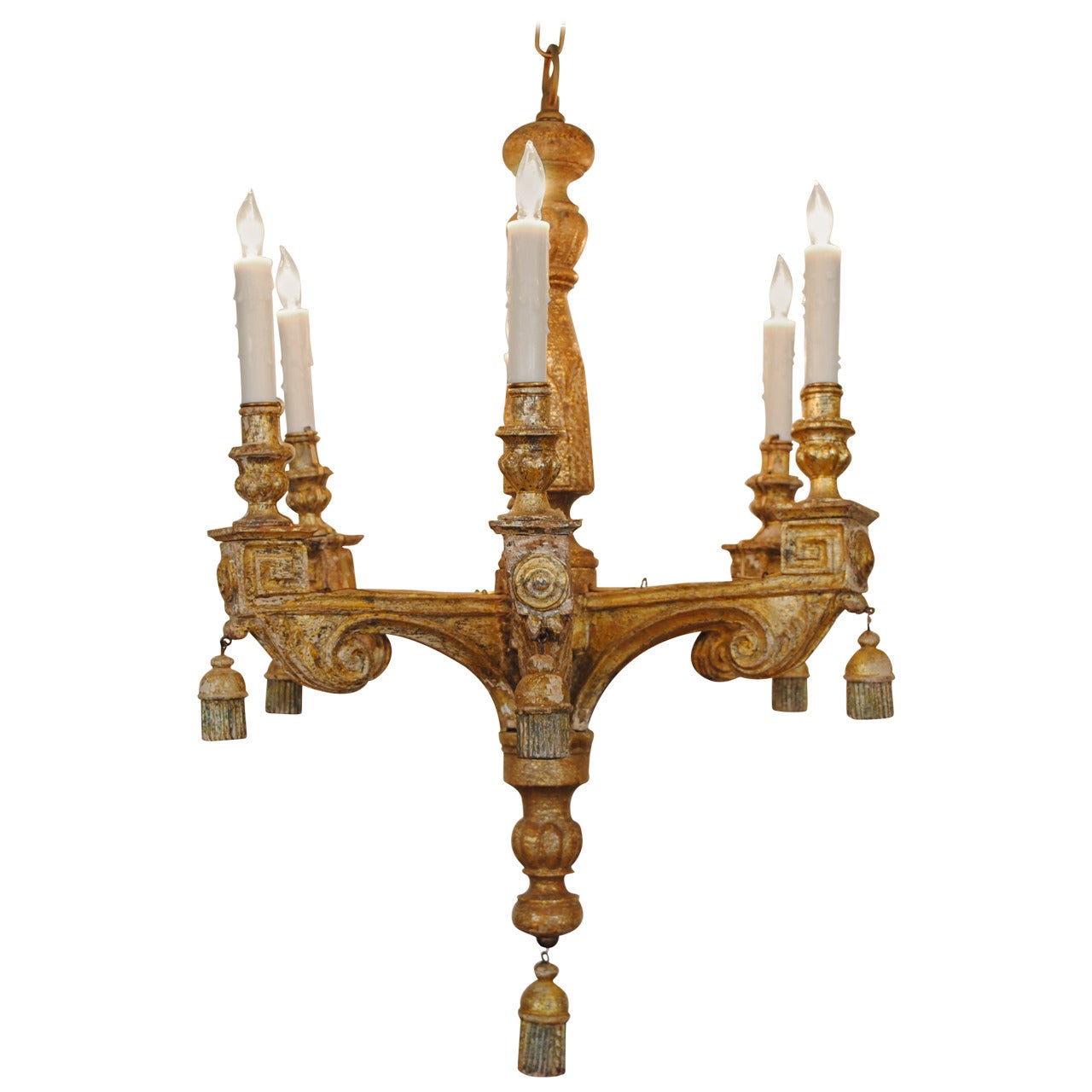 Italian Early 19th Century Neoclassical Carved Giltwood Six-Arm Chandelier