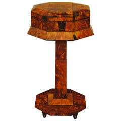 Antique William IV Tortoiseshell Octagonal Work Table, Rosewood Casters, circa 1835