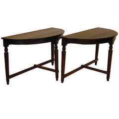 Pair of Spanish Neoclassic Provincial Walnut and Ebonized Console Tables