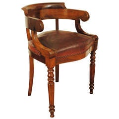An Unusually Tall Walnut Louis Philippe Leather Upholstered Desk Chair