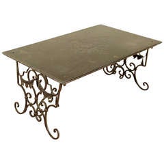 A Late 18th C., Carved Slate Table on Later Wrought Iron Base