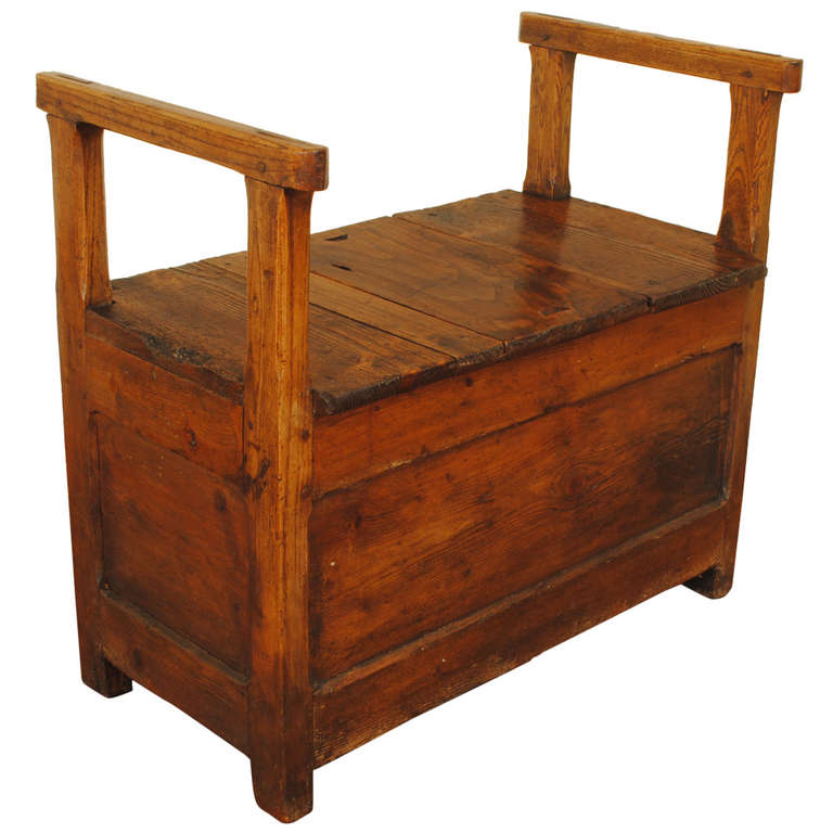 A Spanish 18th Century Castana Wood Fireside Bench with Sliding Storage