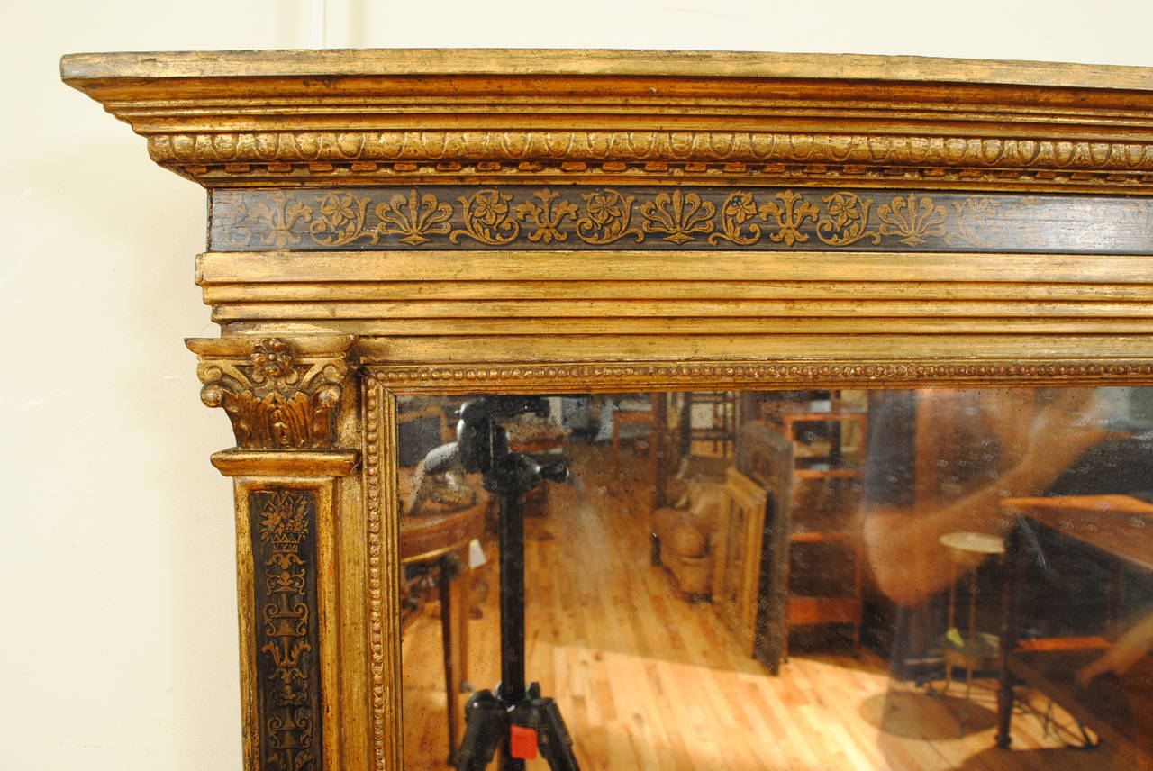 Baroque Revival Italian Carved Giltwood and Stenciled Tabernacle Frame or Mirror, 19th Century
