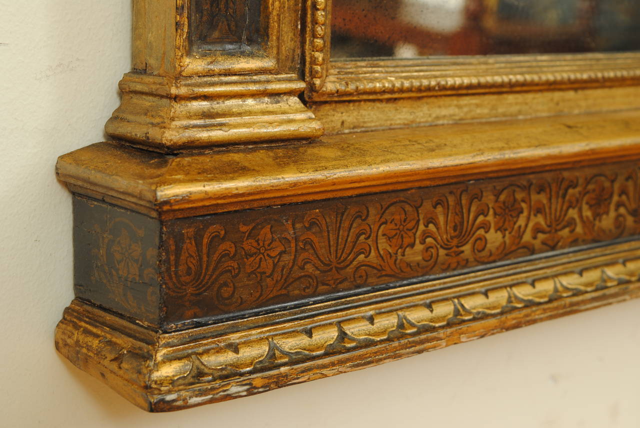 Late 19th Century Italian Carved Giltwood and Stenciled Tabernacle Frame or Mirror, 19th Century