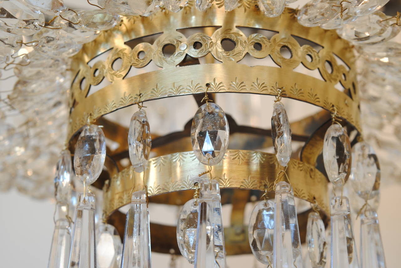 Continental, Possibly Swiss, Incised Brass and Glass Eight-Light Chandelier 5