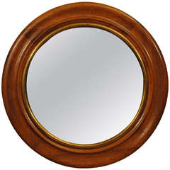 Antique Walnut and Giltwood Concave Mirror with Convex Glass, French 19th Century