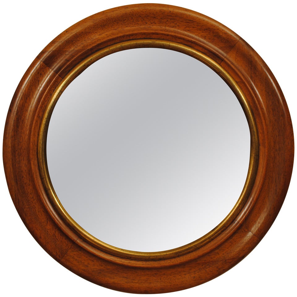Walnut and Giltwood Concave Mirror with Convex Glass, French 19th Century