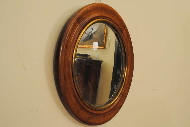 Walnut and Giltwood Concave Mirror with Convex Glass, French 19th Century In Excellent Condition In Atlanta, GA