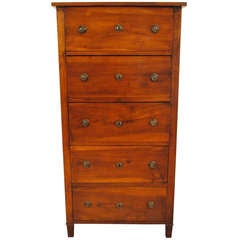 An Italian Walnut 19th C. Late NeoclassicTall 5-Drawer Brass Mounted Commode