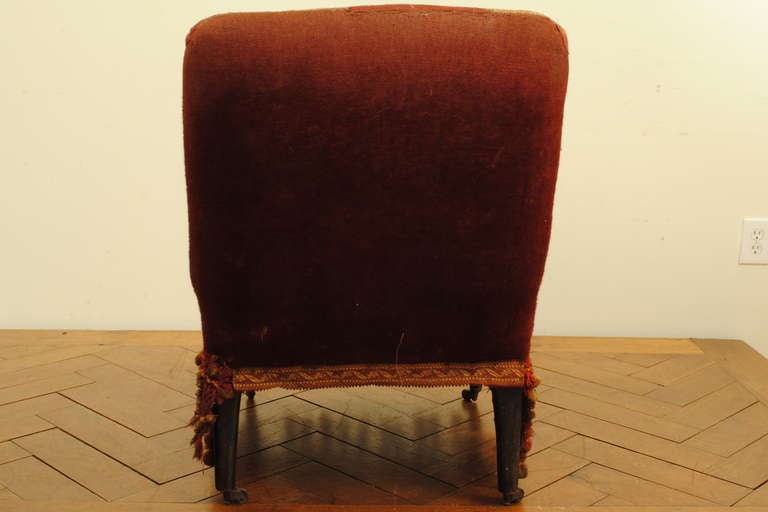 19th Century A Louis Philippe Ebonized Walnut and Carpet Upholstered Slipper Chair, La Boheme