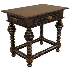 Diminutive Ebonized 1-Drawer Side Table, Portuguese, Late 19th Century