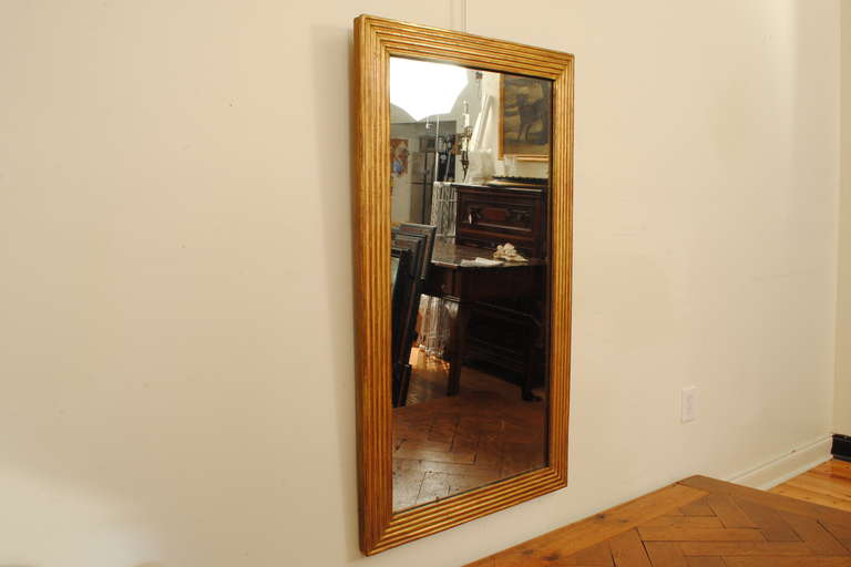 Neoclassical French Neoclassic Tall Fluted Giltwood and Gesso Mirror, 19th Century