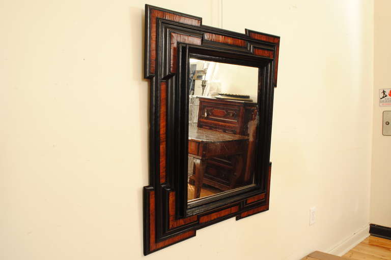 Baroque Dutch Walnut Veneer and Ebonized Mirror