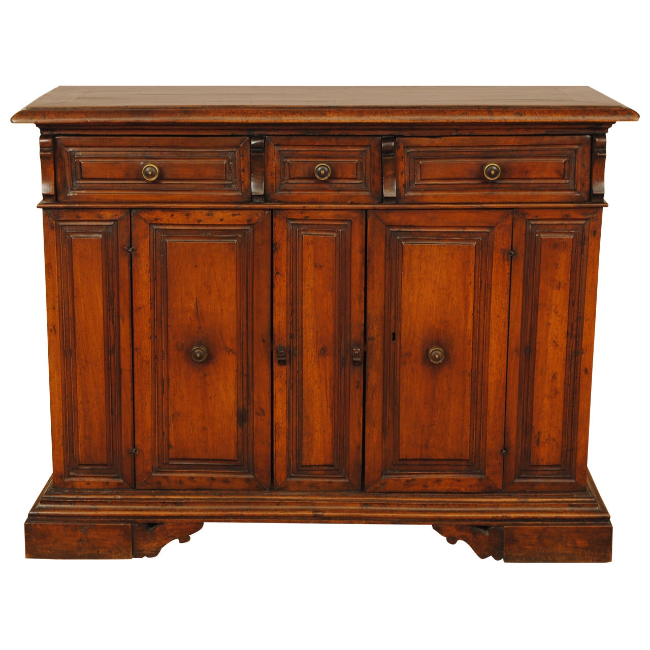 Italian, Emiliana, Baroque Walnut Three-Drawer, Two-Door Credenza, 17th Century