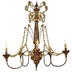 An Italian Late 18th Century Silver Gilt and Blown Glass 5-Light Chandelier