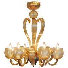 A Central European Late Art Deco Period Blown Glass 6-Light Chandelier