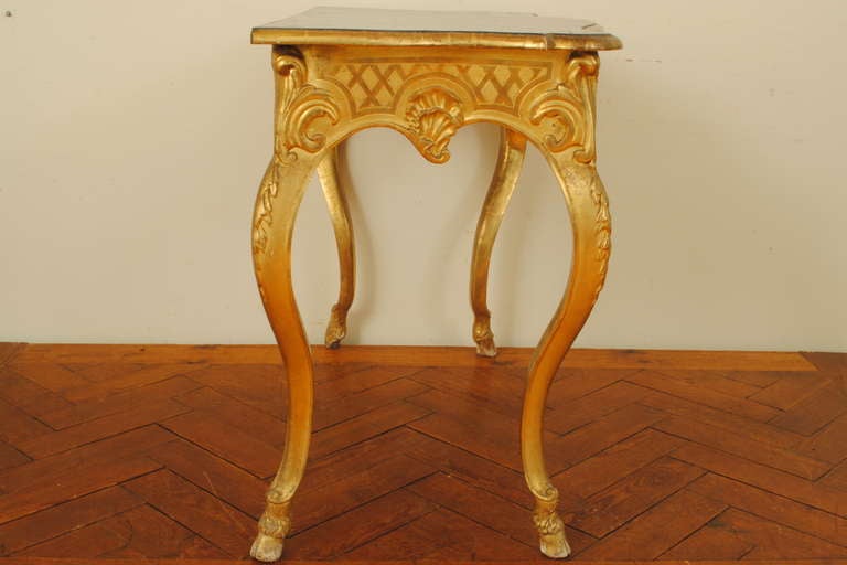 Italian A Florentine Rococo Carved Giltwood and Faux Marble Console Table