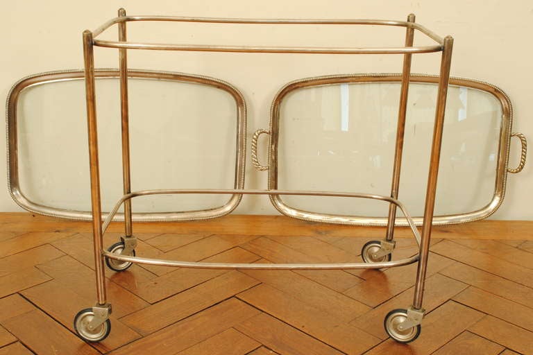 An Italian Silver Plate and Glass Wheeled Cart, Removable Trays In Good Condition In Atlanta, GA