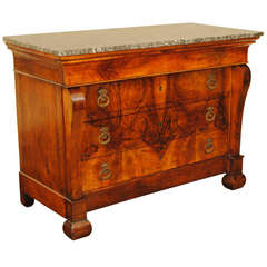 Exceptionally Veneered French Walnut Commode with Marble Top,