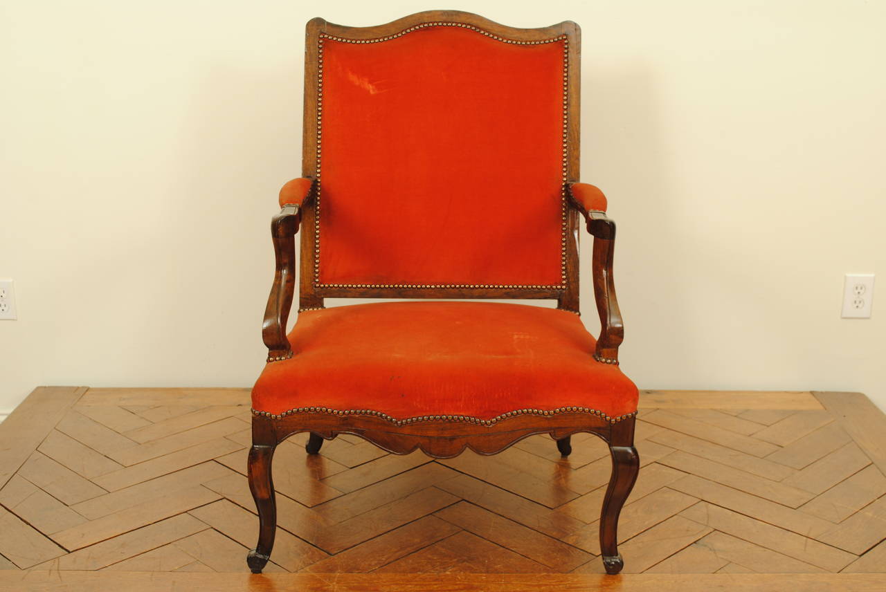 Mid-18th Century, French LXV Period Walnut and Upholstered Fauteuil