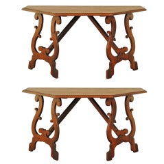 Large Pr.17th Cen Italian Baroque Walnut Console Tables, Octagonal Dining Table