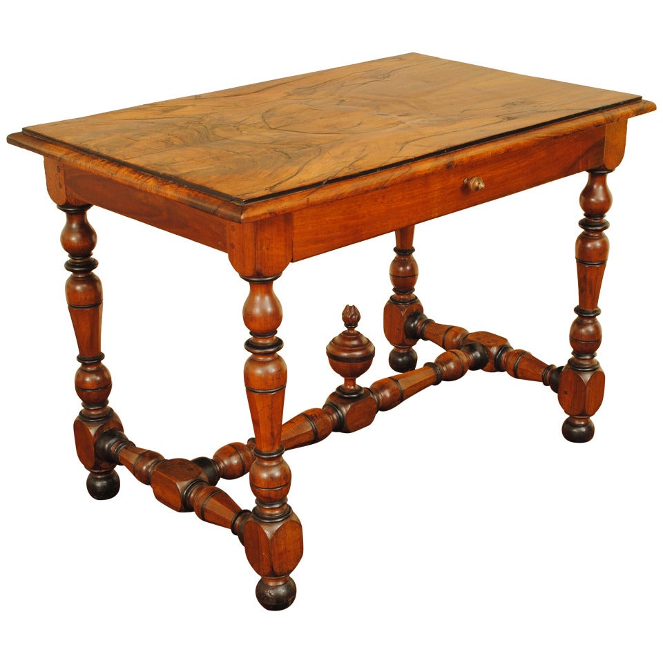 One Drawer Walnut and Ebonized Table in the Louis XIII Style