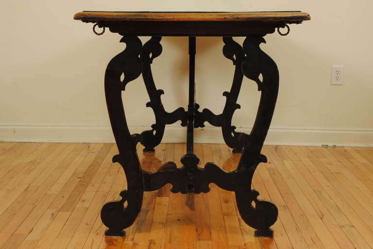 Iron Italian Baroque Style, Walnut Trestle-Form Table
