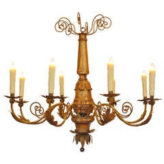 Antique A Large Italian Neoclassic Giltwood and Iron 8-Light Chandelier