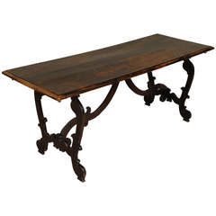 Antique Italian Baroque Style, Walnut Trestle-Form Table