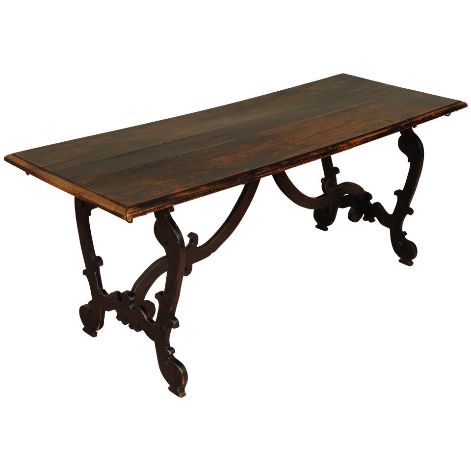 Italian Baroque Style, Walnut Trestle-Form Table