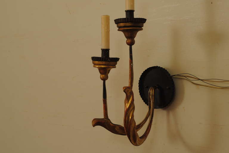Pair of Italian Neoclassical, Two Arm Wall Sconces In Excellent Condition In Atlanta, GA