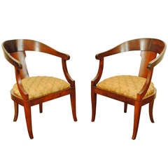 A Pair of Italian Neoclassic, Early 19th C., Walnut "Gondola" Chairs