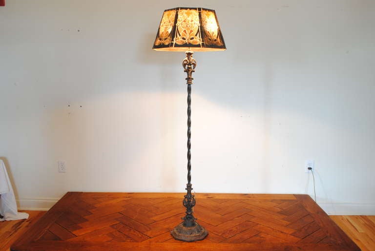 American An Arts and Crafts Painted Iron and Metal Floor Lamp with Original Shade