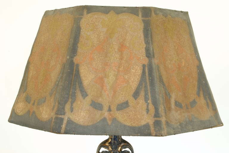 An Arts and Crafts Painted Iron and Metal Floor Lamp with Original Shade 1