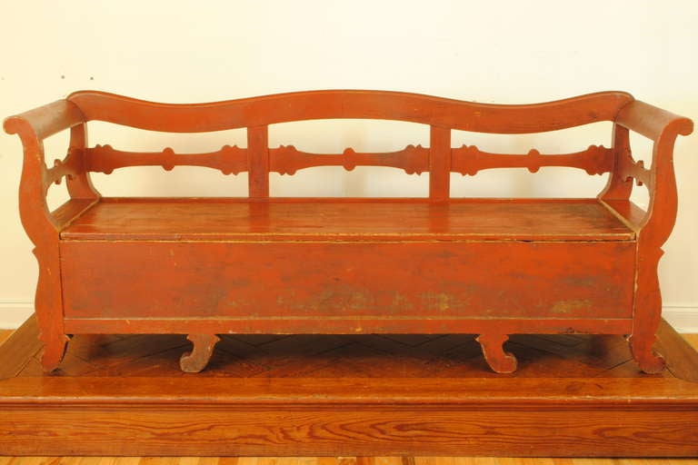 A Swedish, Late 3rd Quarter 19th Century, Carved and Painted Kitchen Sofa