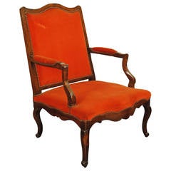 Mid-18th Century, French LXV Period Walnut and Upholstered Fauteuil