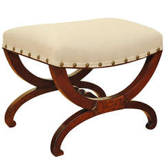 Antique French Empire Footstool in Walnut, 19th Century