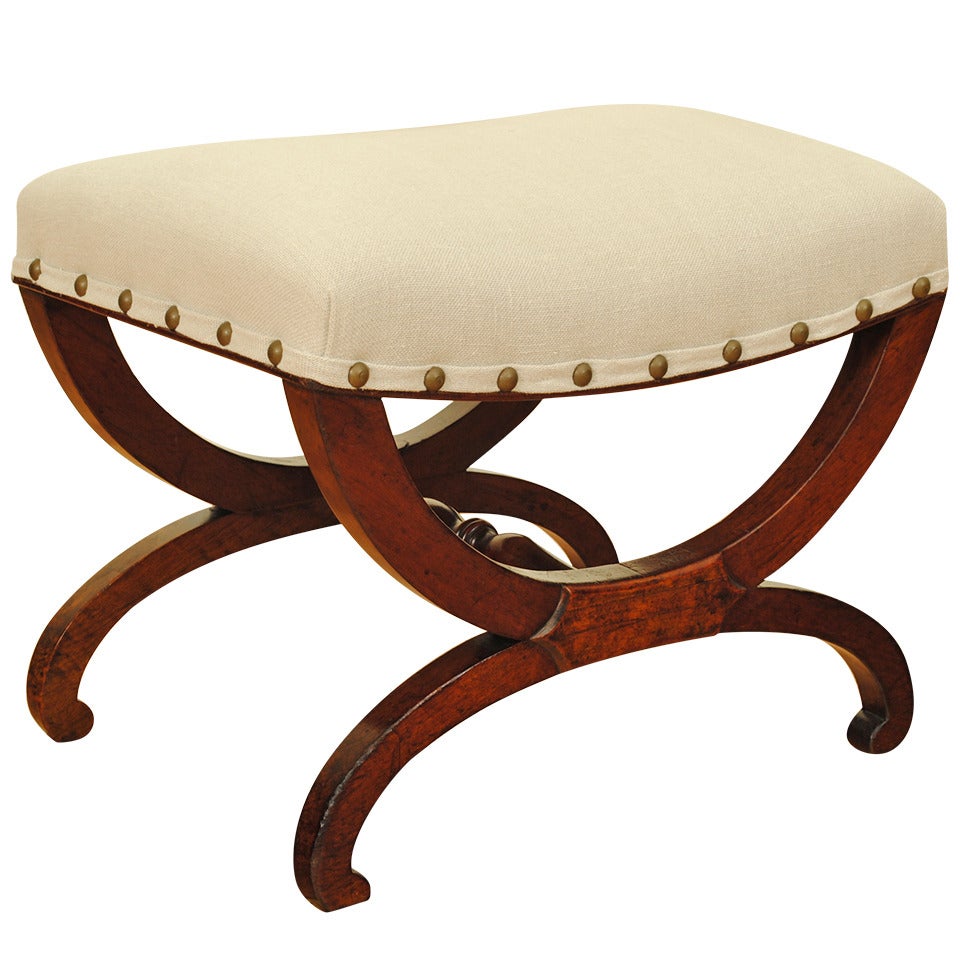 French Empire Footstool in Walnut, 19th Century