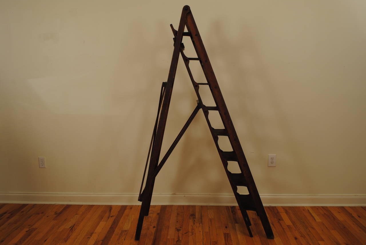 Italian Folding Library or Gallery Ladder from the Early 20th Century 1