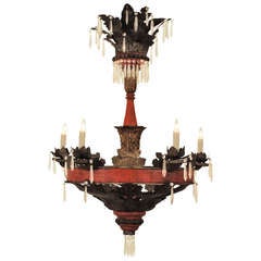 18thC. Tuscan, Lucchese, Painted & Giltwood Iron & Metal 5 / 10 Light Chandelier