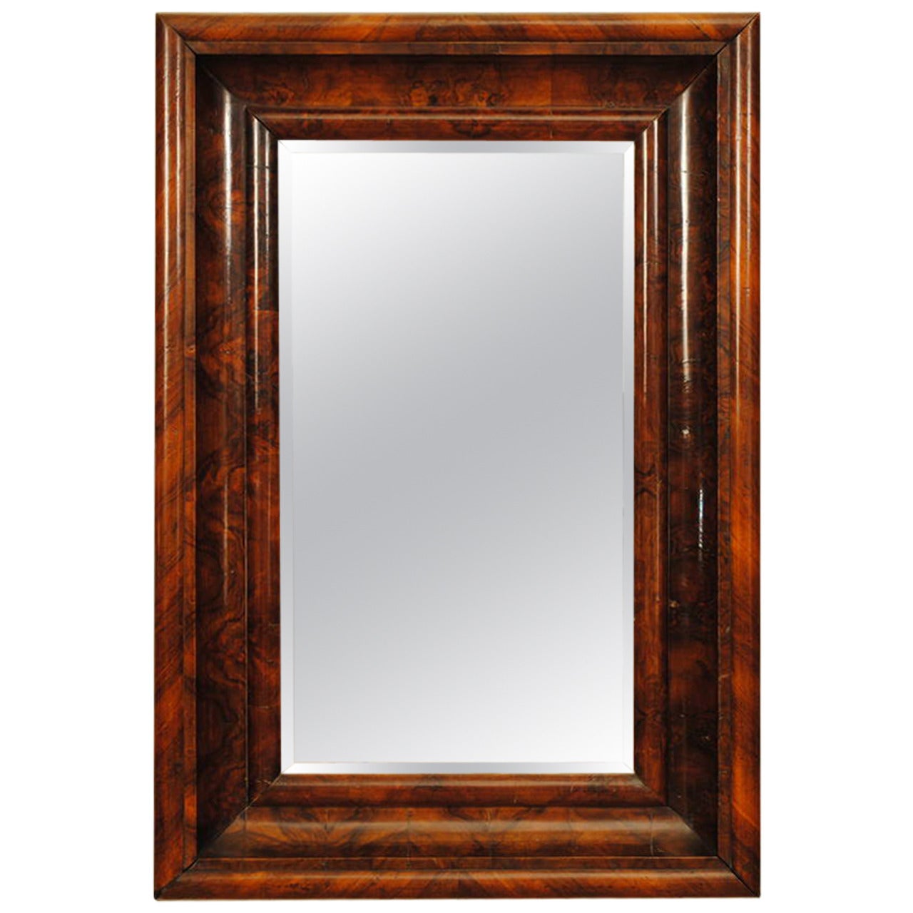 German, Biedermeier Figured Walnut Mirror, Mid-19th Century