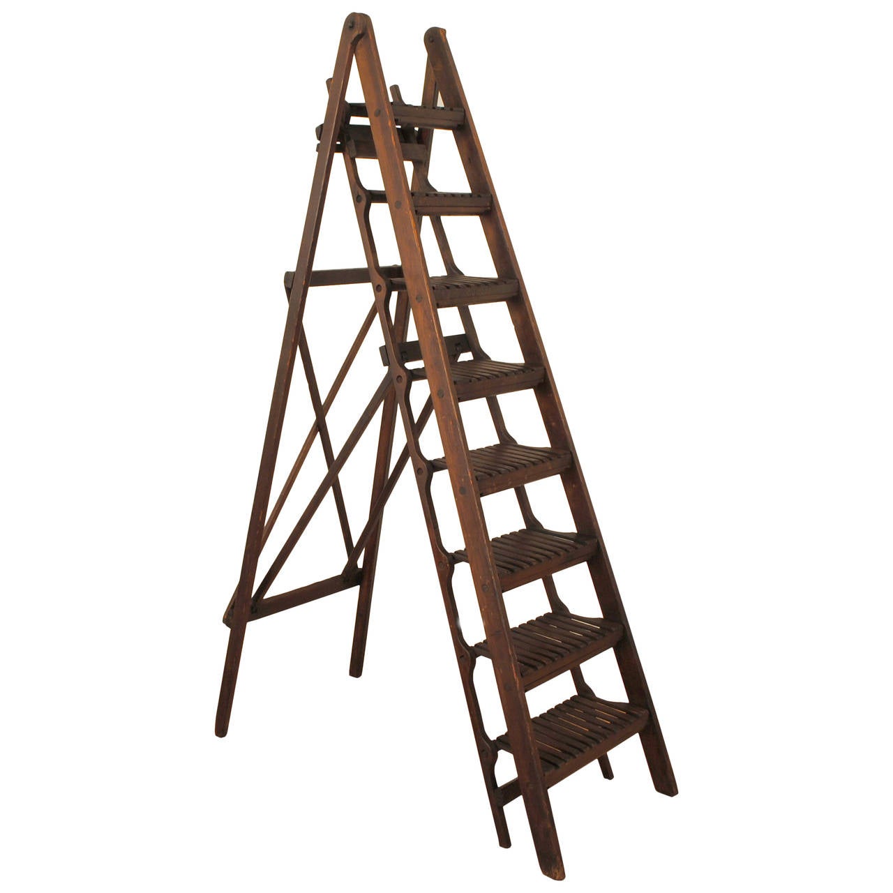 Italian Folding Library or Gallery Ladder from the Early 20th Century at 1stdibs