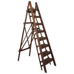 Antique Italian Folding Library or Gallery Ladder from the Early 20th Century