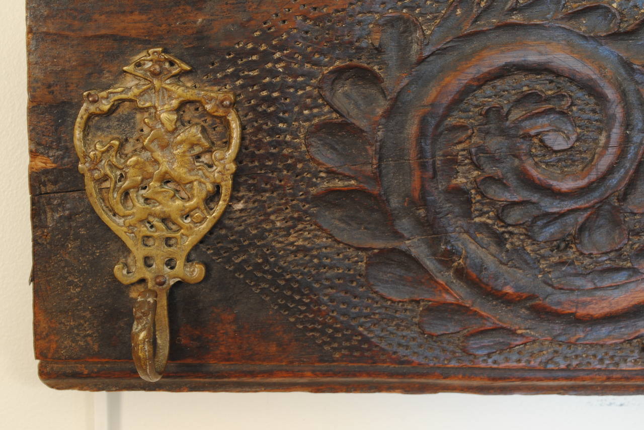 Louis XIII French Carved Walnut Hanging Rack with Cast Bronze Hardware, Early 18th Century