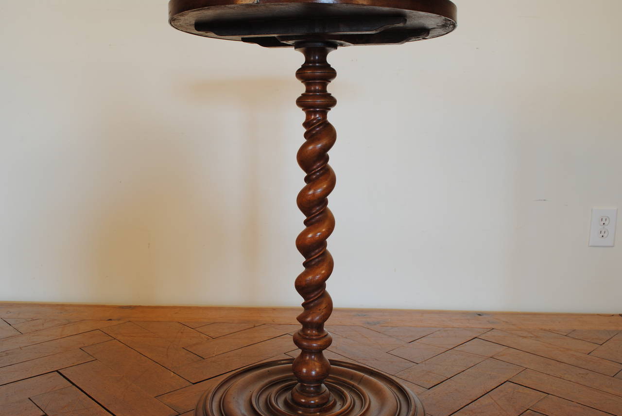 French, Louis Philippe, Walnut Spiral Turned Side Table