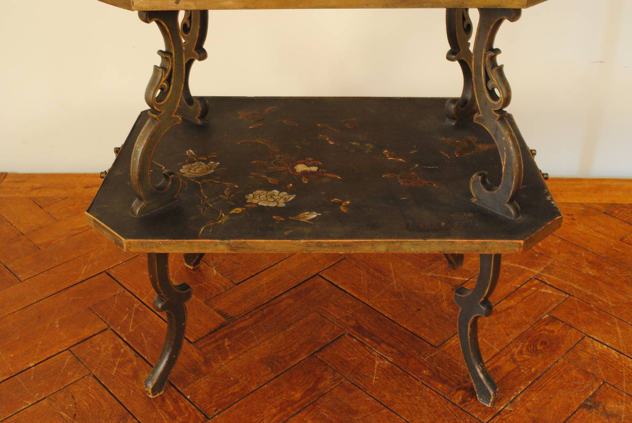20th Century French, Parisian, Two-Tiered Chinoiserie Painted Tray Table