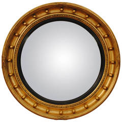Antique French, Neoclassical Round Giltwood Mirror with Original Convex Mirrorplate